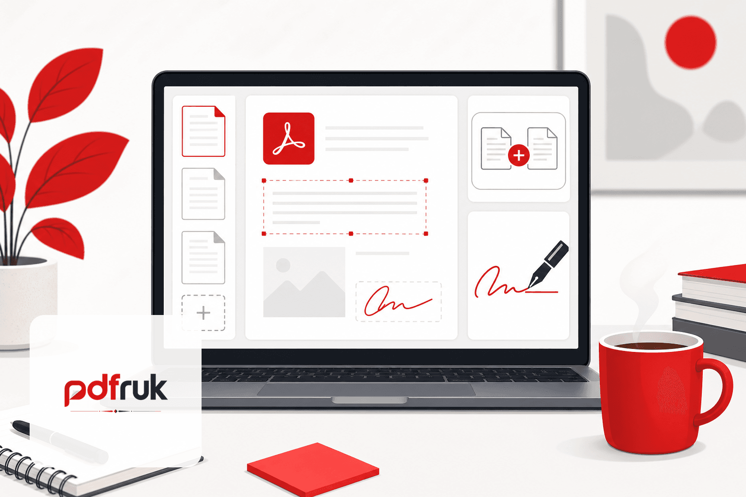 Freelancer workspace with laptop showing free PDF editing tools